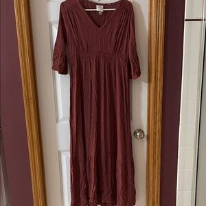 Knox Rose Boho V-Neck Maxi Dress in Burgundy Size L